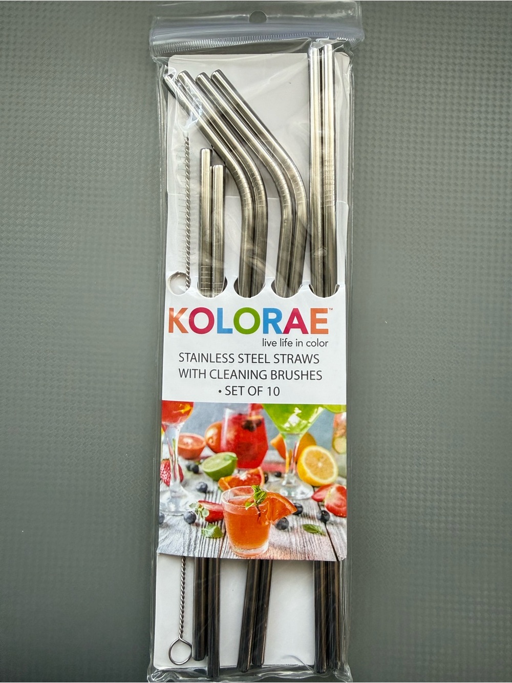 KOLORAE Stainless Steel Straw Set - Silver (Set of 9)